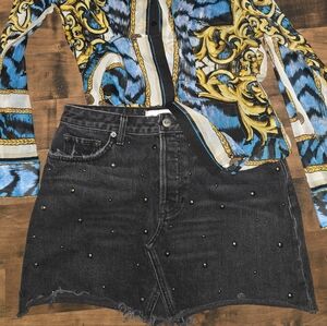 Reformation Studded Black Denim Mini Skirt - Raw Hem - Size 29 Davidson